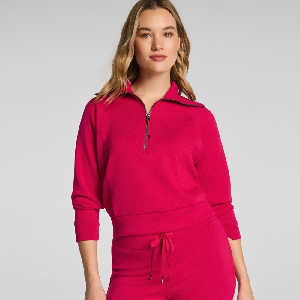 SPANX AirEssentials Half Zip sweatshirt in Fuchsia pink NEW 1X